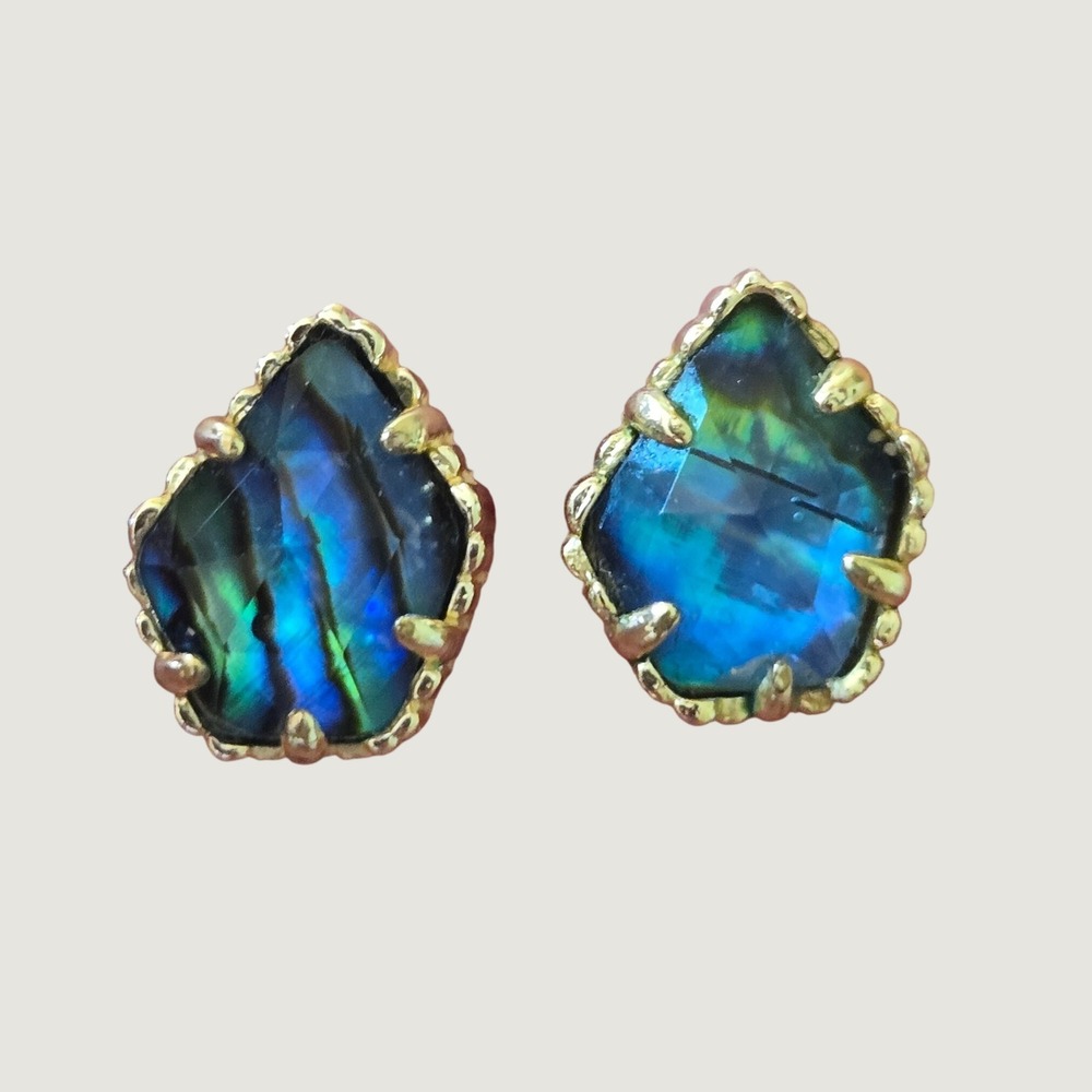 Kendra Scott Tessa Stud Earrings Gold Abalone Shell Iridescent Pentagon Studs